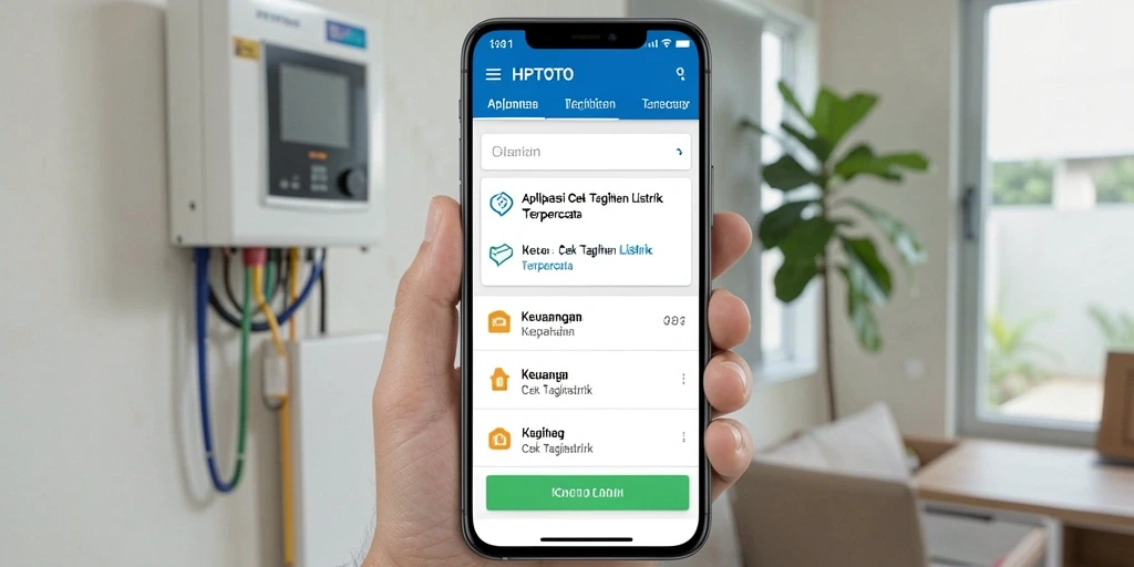 Tampilan utama HPTOTO dengan fitur cek tagihan listrik.