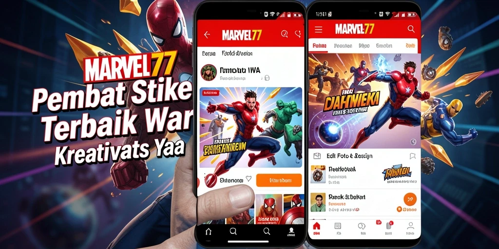 Tampilan antarmuka MARVEL77 untuk membuat stiker WA yang menarik.