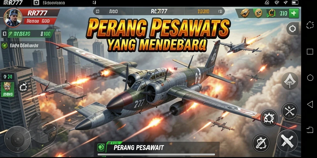 Antarmuka permainan RR777 dengan kontrol pesawat yang responsif.