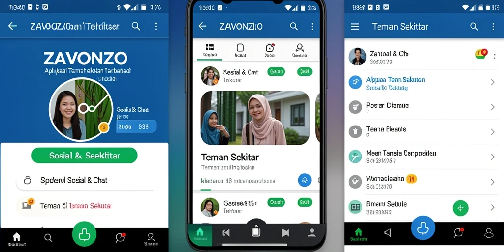 Antarmuka ZAVONZO yang menarik dan fungsional untuk menjalin pertemanan.